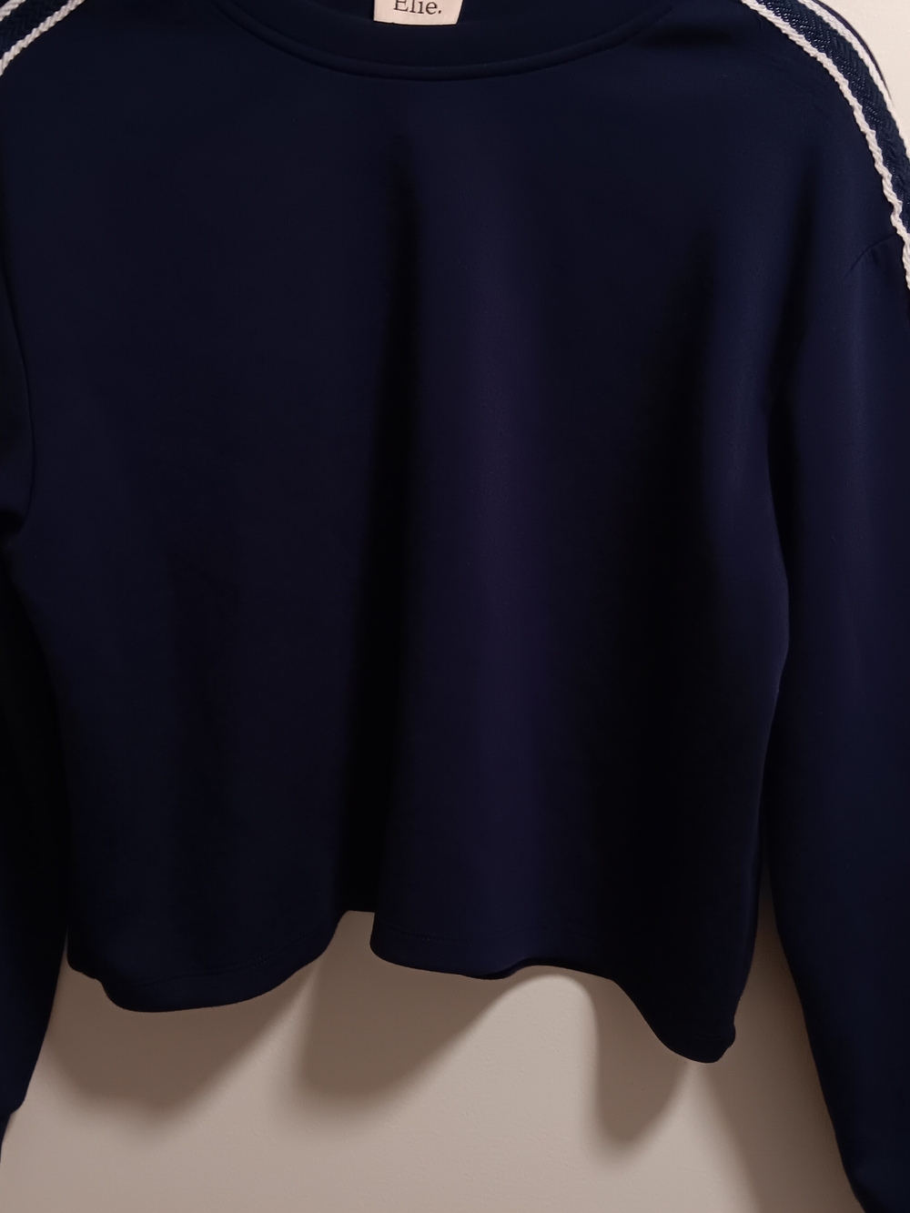 Elie Tahari Navy Crewneck Sweatshirt with Contrast Trim